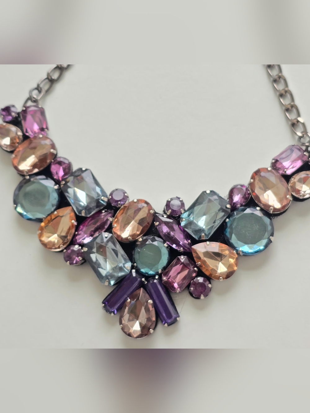 GUESS Multi-Color Crystal Bib Necklace - Purple, Gray & Champagne - Picture 6 of 6
